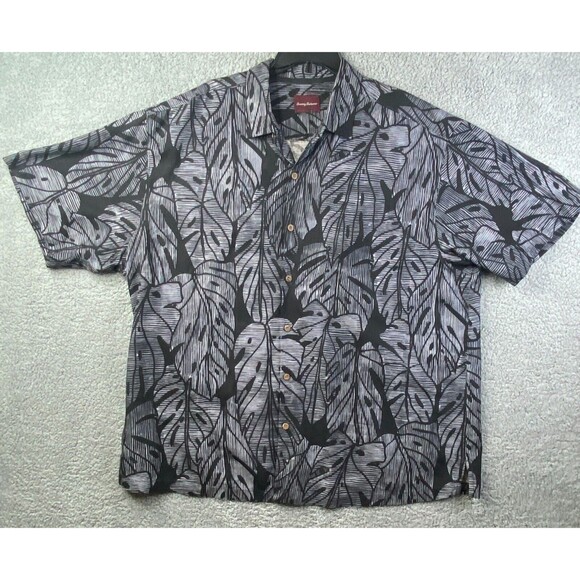 Tommy BahamaBlack and Gray Flora Striped Silk Floral Design 2XL - Picture 1 of 13